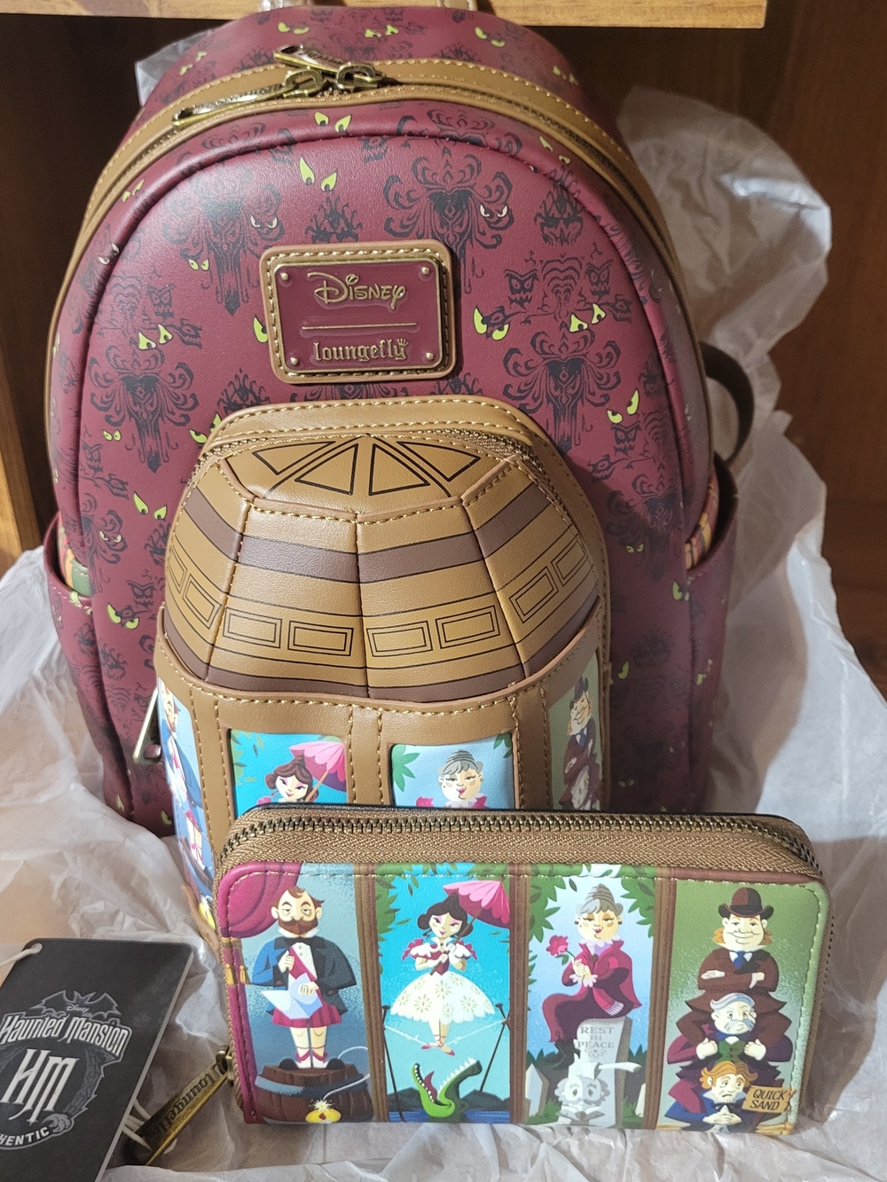 Loungefly Haunted Mansion Gitd Stretching Room Mini Backpack and Wallet Set. Nwt